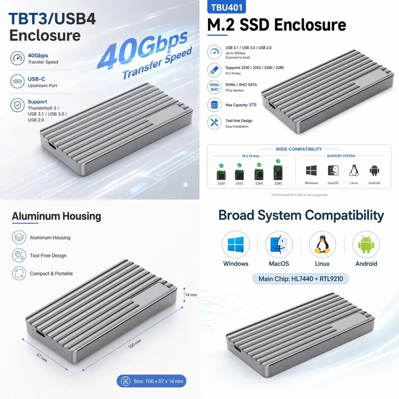AP01 for Aluminum M.2 NVMe SSD - Usb4 40Gbps External Ssd 8Tb review and price